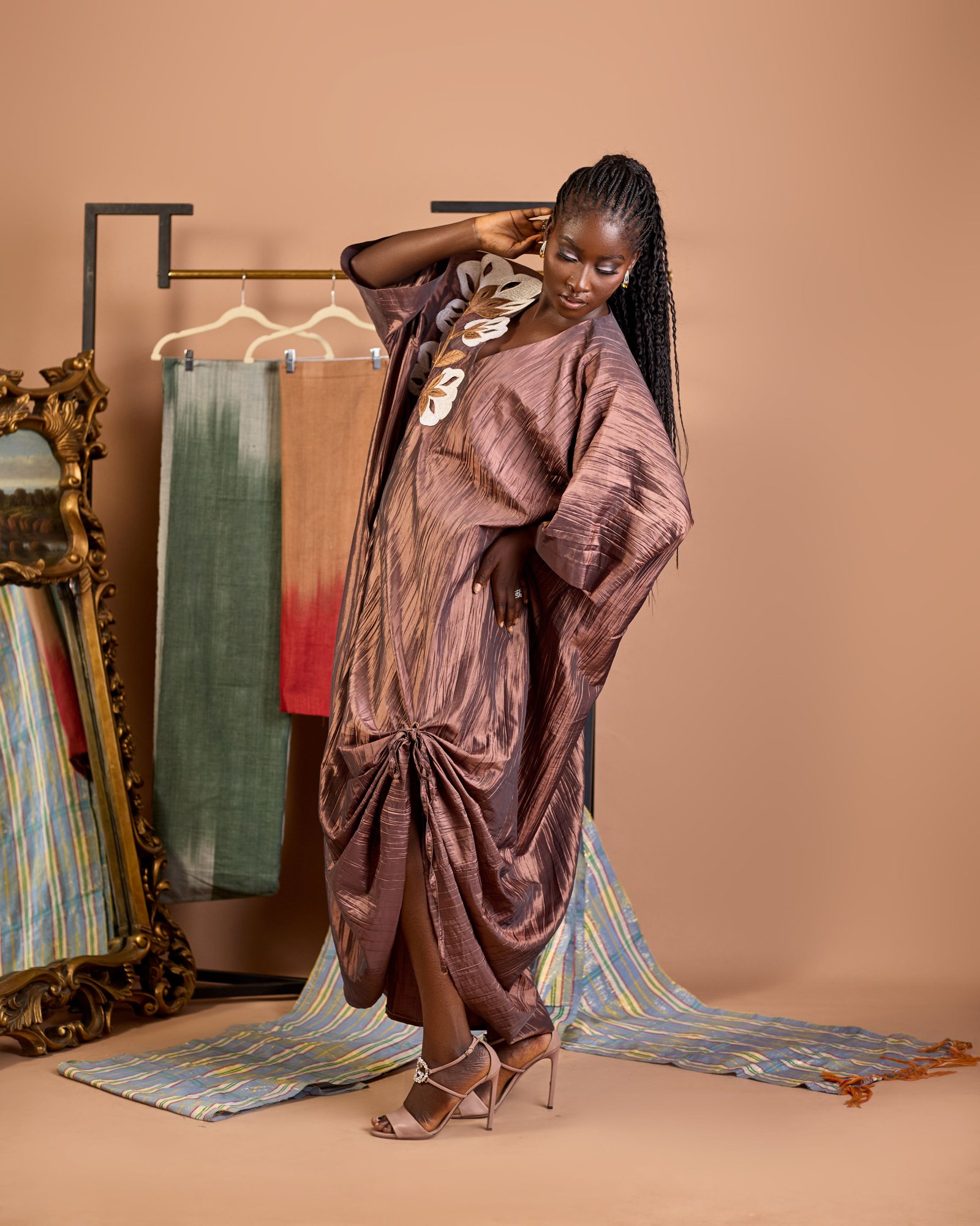 Halima Sculptural Embroidered Kaftan with Ruched Detailing