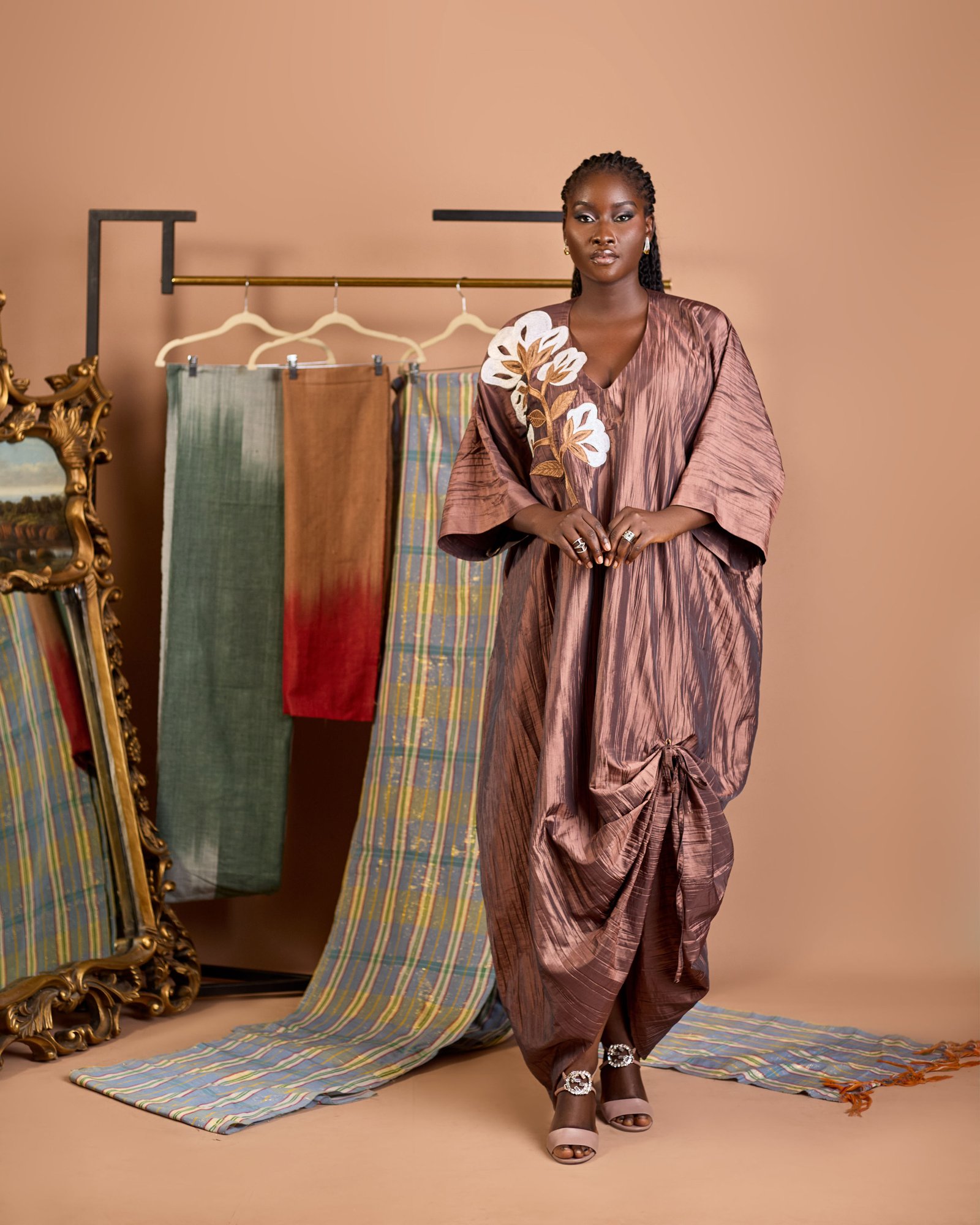 Halima Sculptural Embroidered Kaftan with Ruched Detailing