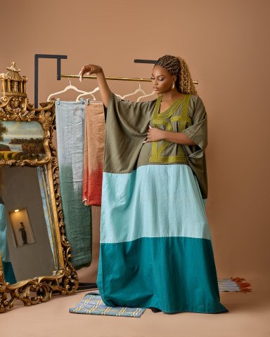 Jamila Color-Blocked Artisanal Kaftan